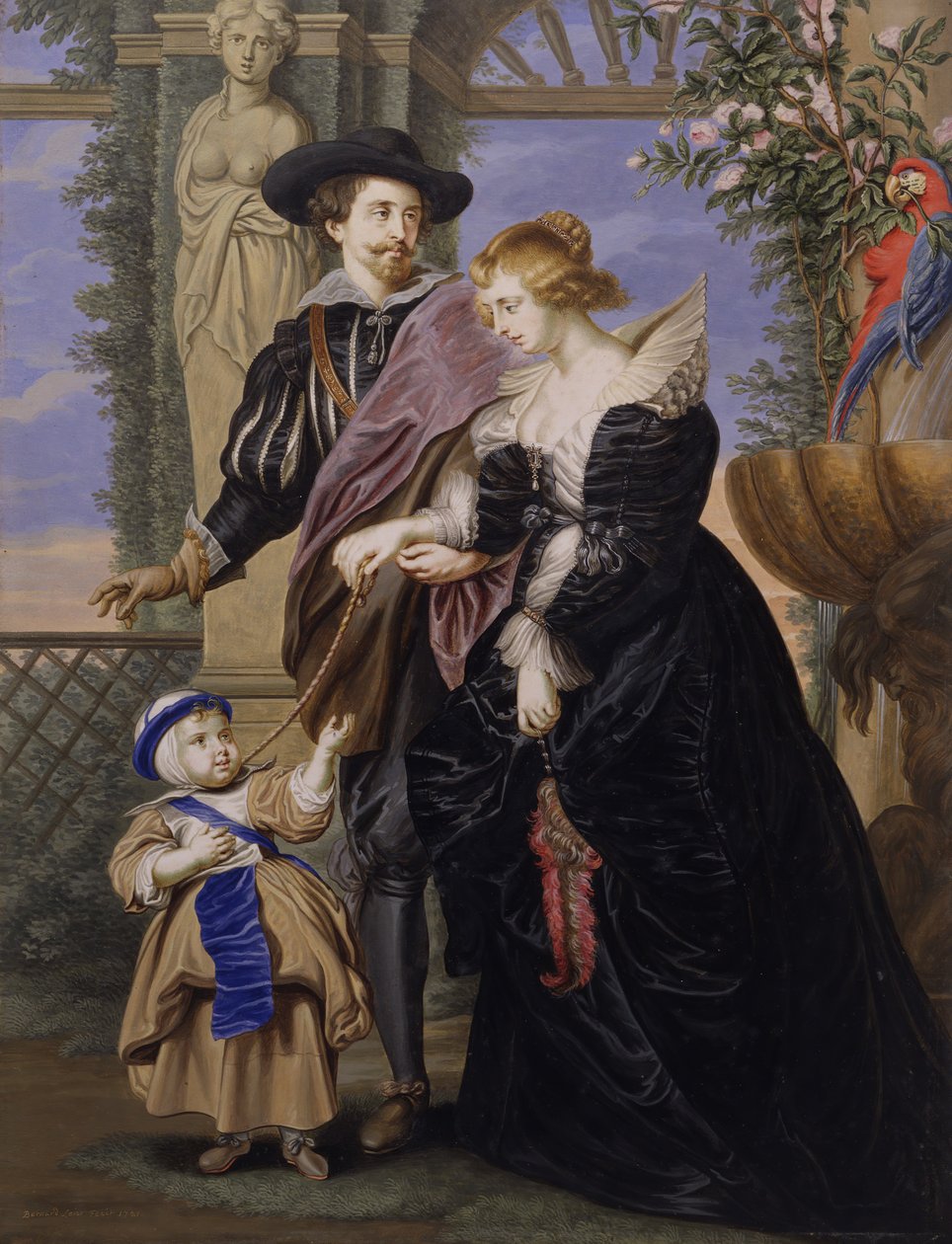 Copia después de Rubens, su esposa Helena Fourment 1614-1673, y su hijo Frans 1633-1678 de Bernard Lens