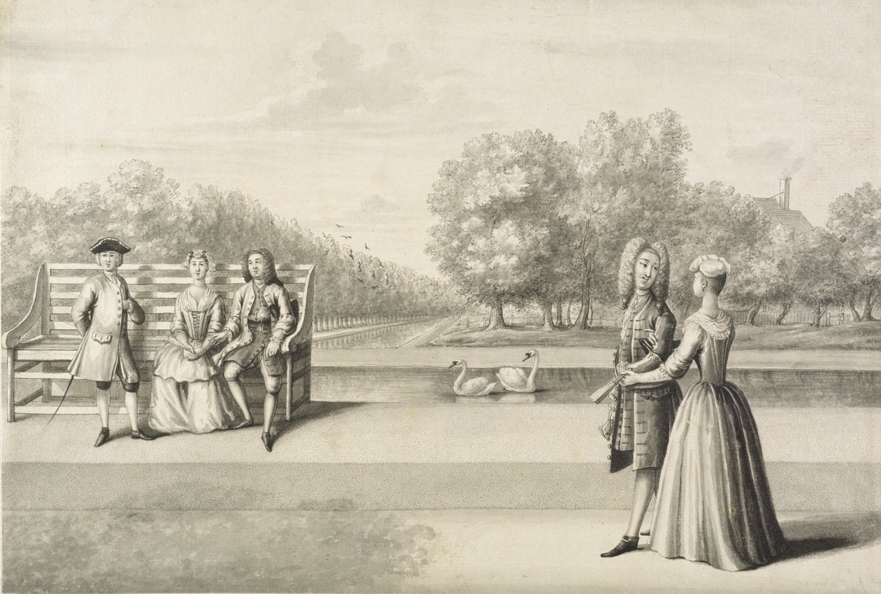 Figuras en la orilla del Long Water, Palacio de Hampton Court de Bernard Lens