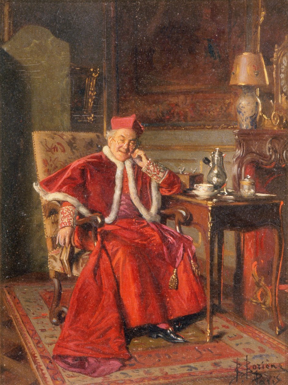 Cardenal en el café, c.1895 (óleo sobre tabla) de Bernard Louis Borione