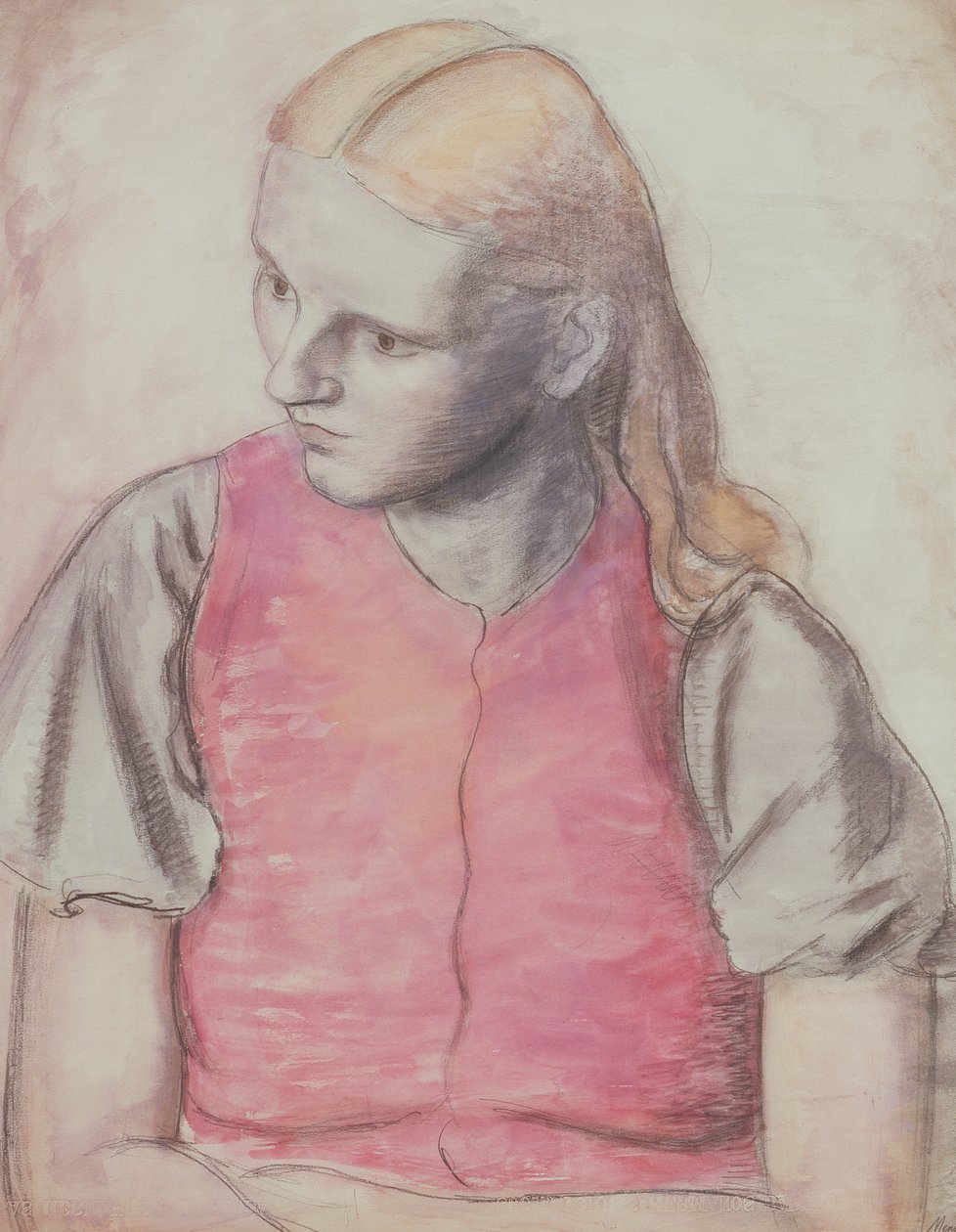 Retrato de la esposa del artista, c.1926 (lápiz y acuarela) de Bernard Meninsky