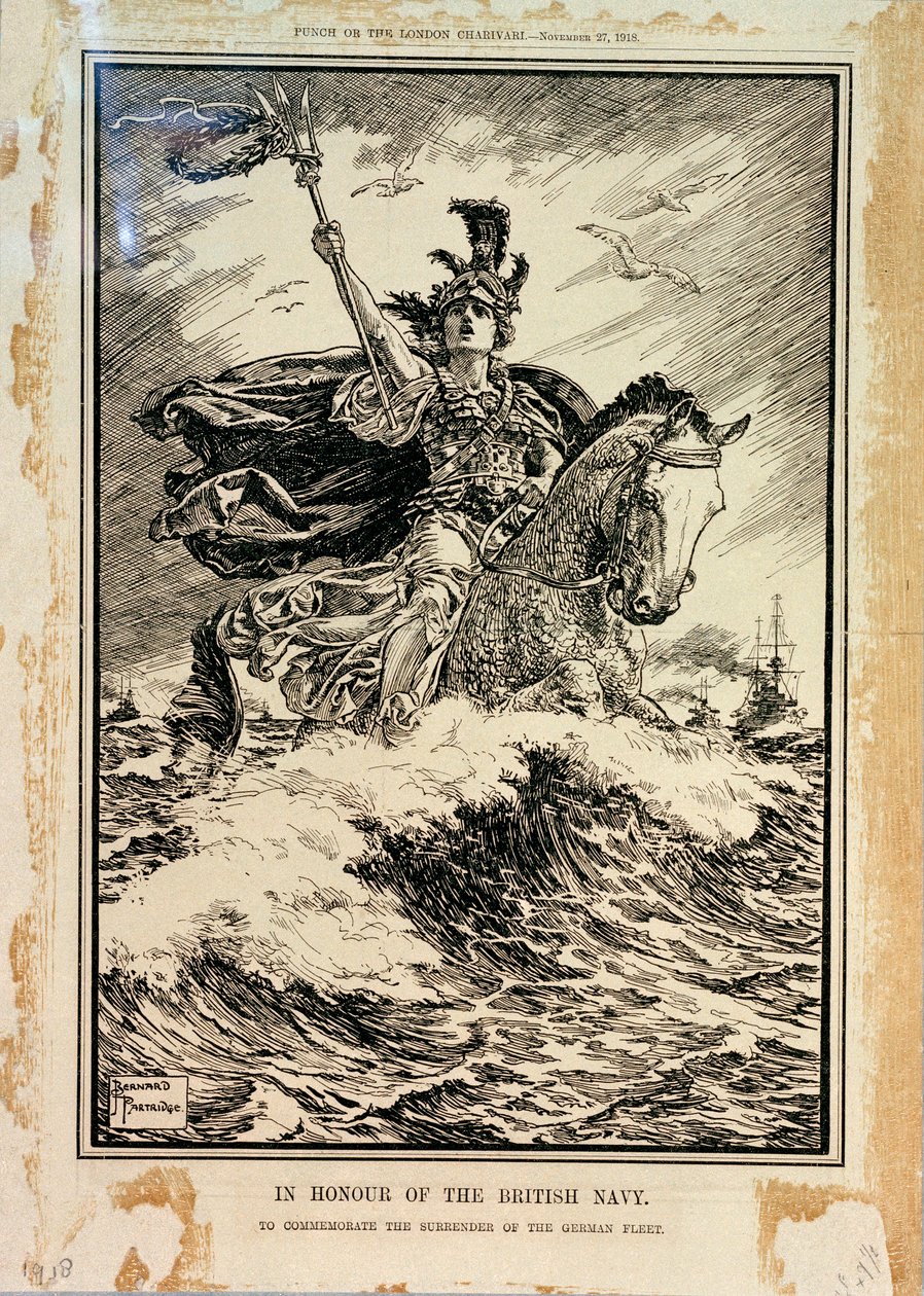 En honor de la Armada Británica. Para conmemorar la rendición de la flota alemana. Portada de Punch, 27 de noviembre de 1918 de Bernard Partridge