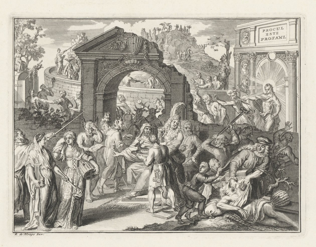 Caricatura de la controversia de Schouwburg, c.1685 de Bernard Picart (attributed to)
