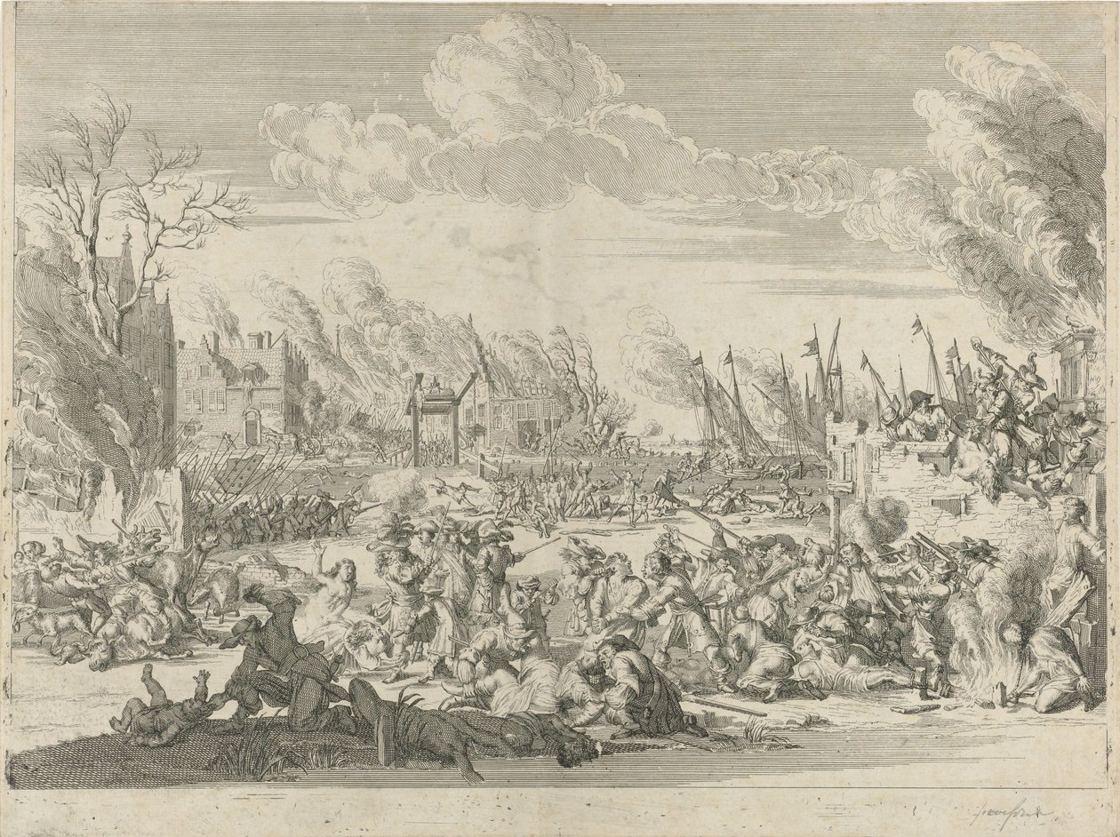 Atrocidades francesas en Bodegraven y Zwammerdam, 1672 de Bernard Picart (workshop of)