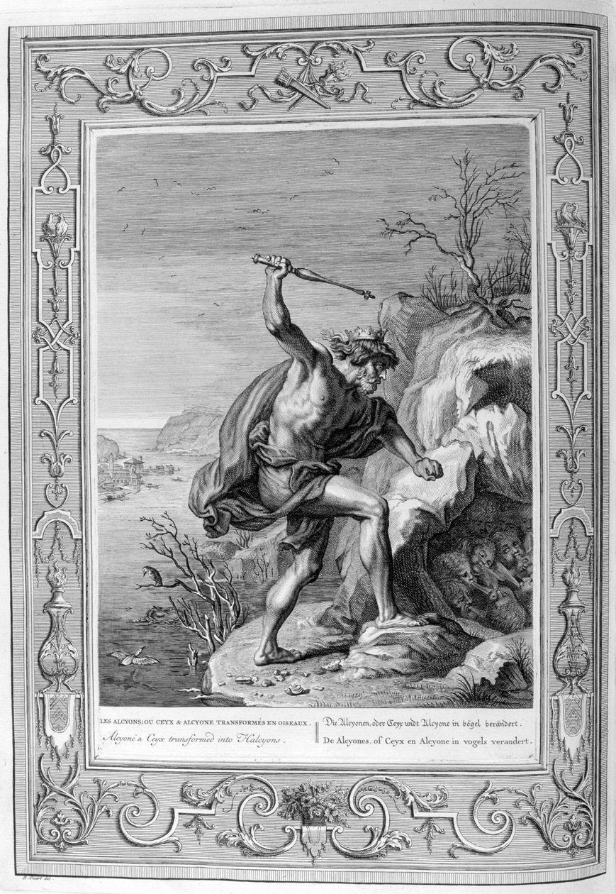 Alción y Ceix transformados en aves, 1733 de Bernard Picart
