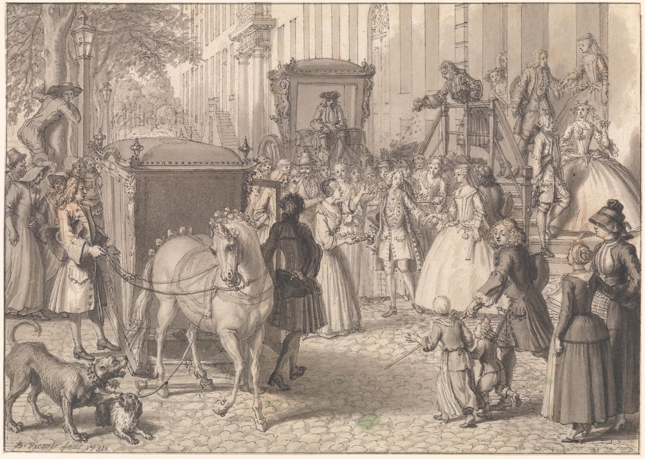 Comienzo de una procesión nupcial de una pareja luterana de Bernard Picart