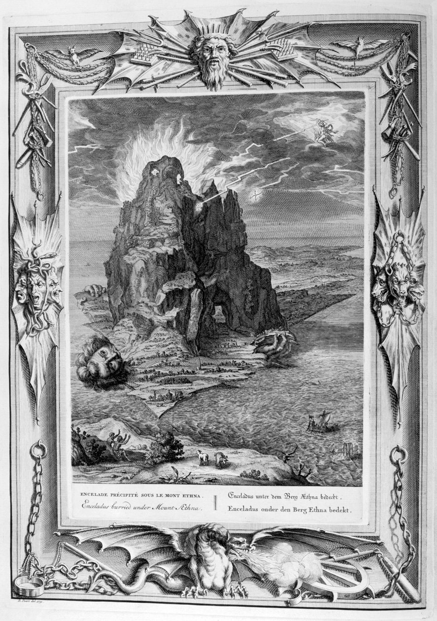 Encélado enterrado debajo del Monte Etna, 1733 de Bernard Picart