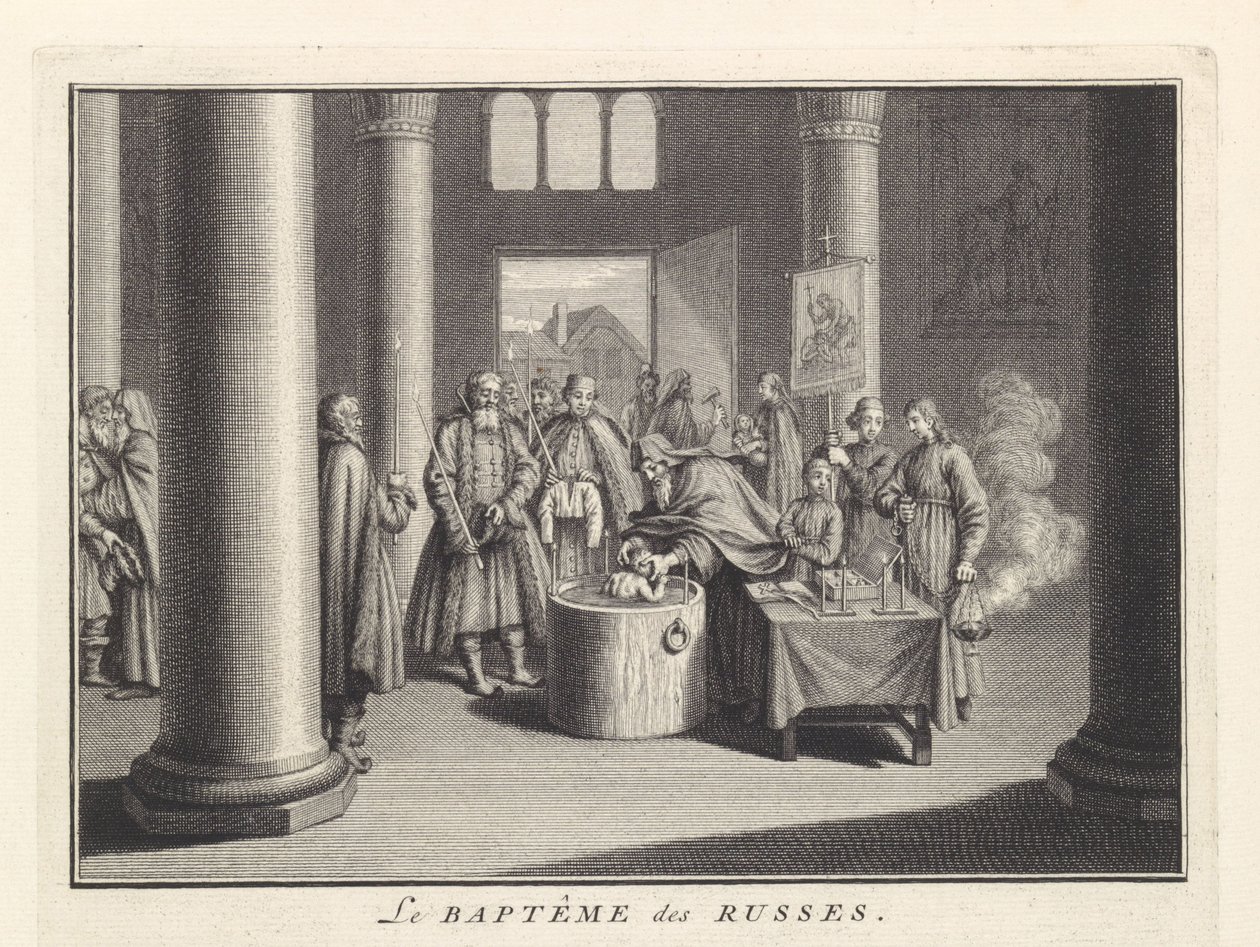 Bautismo infantil en Rusia, 1732 de Bernard Picart