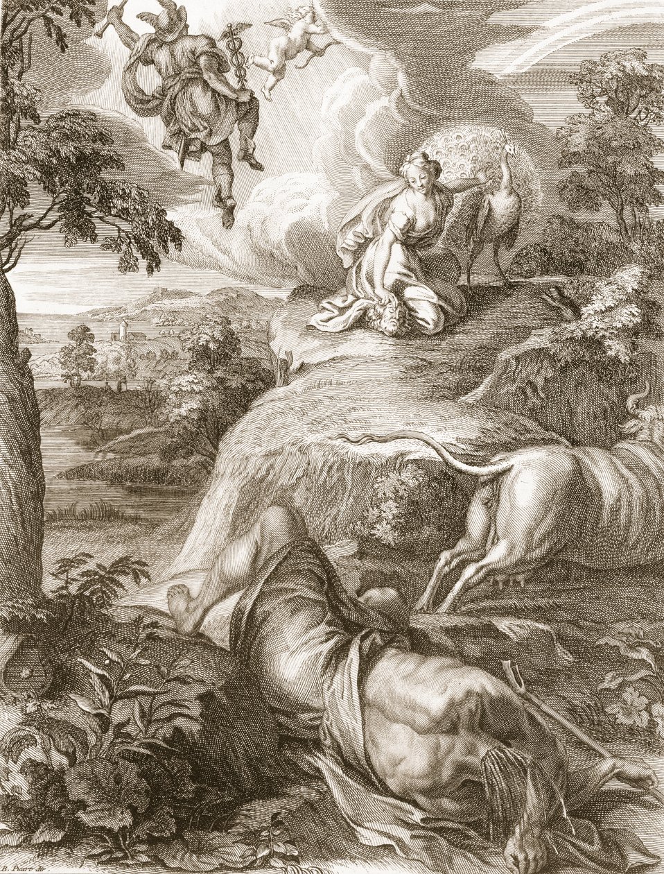 Io se convierte en una vaca: Mercurio le corta la cabeza a Argus de Bernard Picart