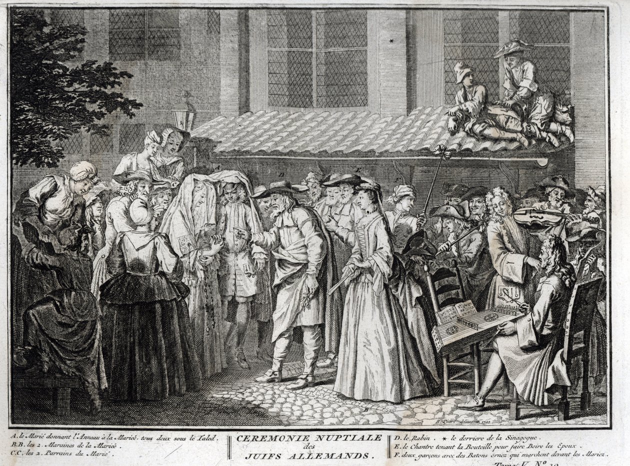 Boda judía en la comunidad judía alemana Grabado de la “Ilustración de ceremonias y costumbres religiosas de todos los pueblos del mundo” por Bernard Picart (1723-1743) 1819 Colección privada de Bernard Picart