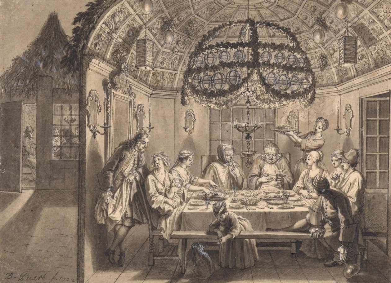 Comida en la cabaña durante la Fiesta de los Tabernáculos de Bernard Picart
