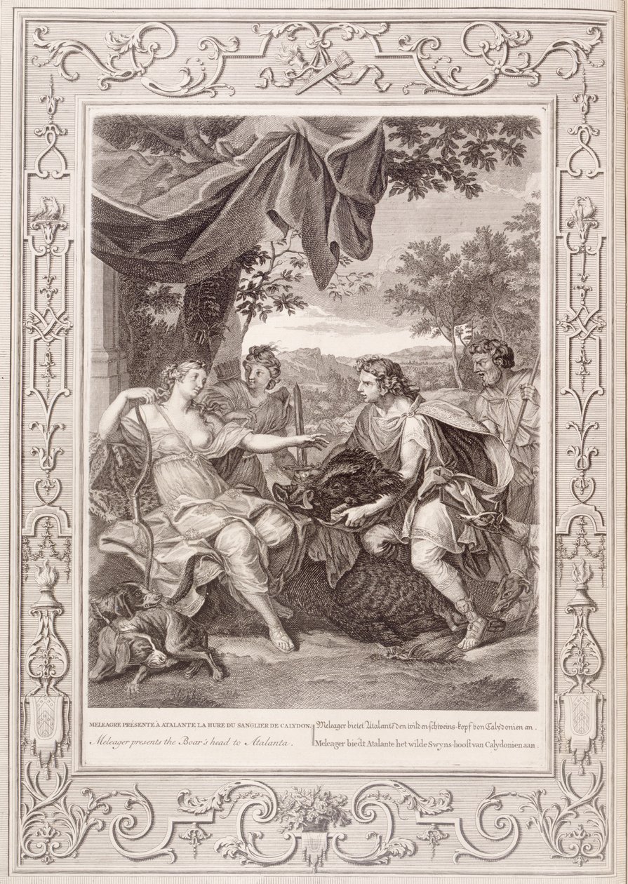 Meleagro presenta la cabeza del jabalí a Atalanta, 1731 de Bernard Picart