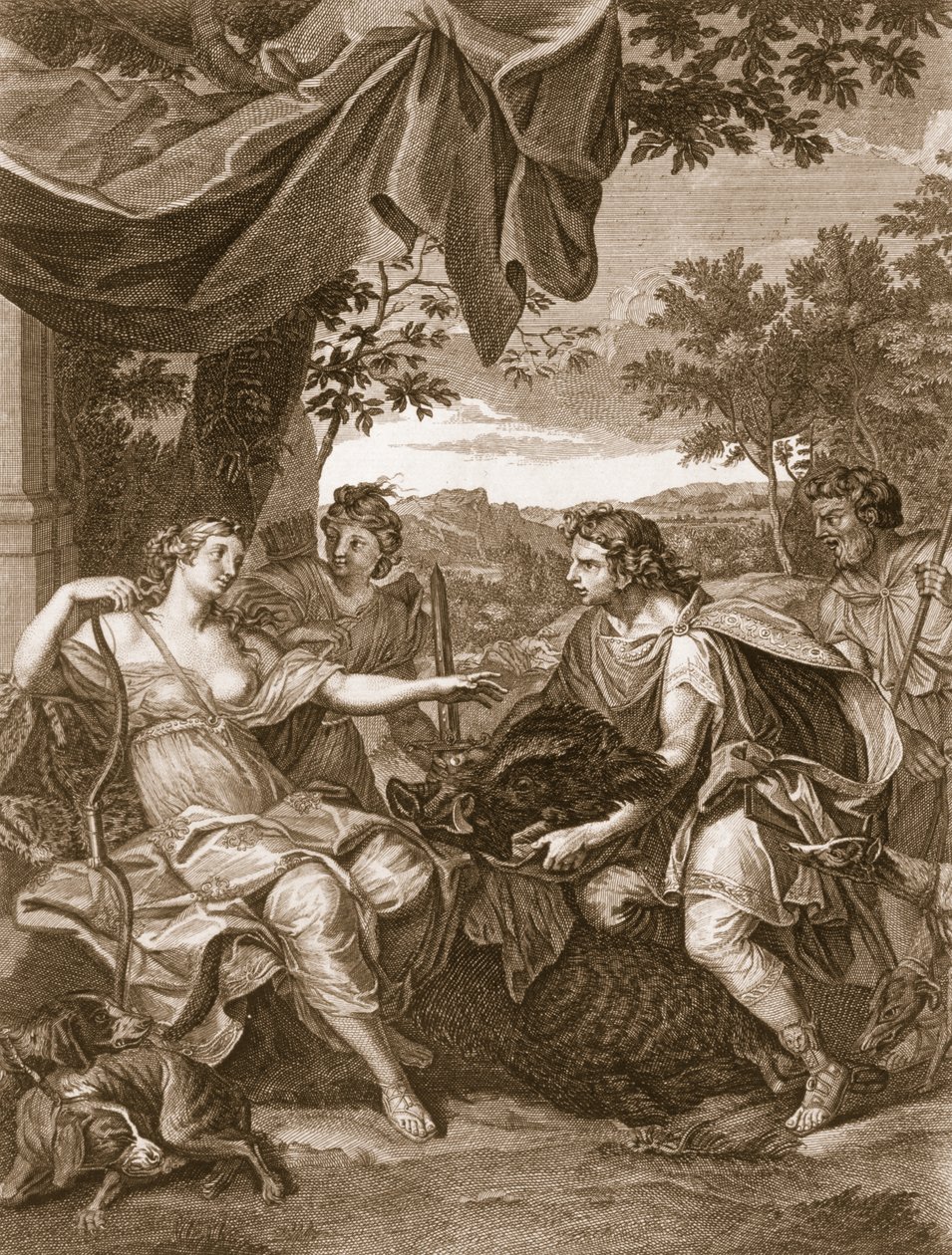Meleagro presenta la cabeza del jabalí a Atalanta, 1731 de Bernard Picart