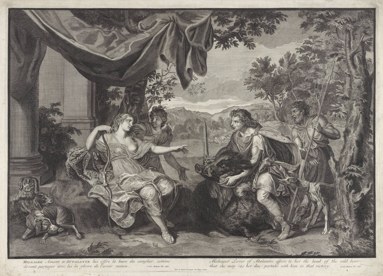 Meleagro le da la cabeza del jabalí de Caledonia a Atalanta Historia de Meleagro (título de la serie) de Bernard Picart