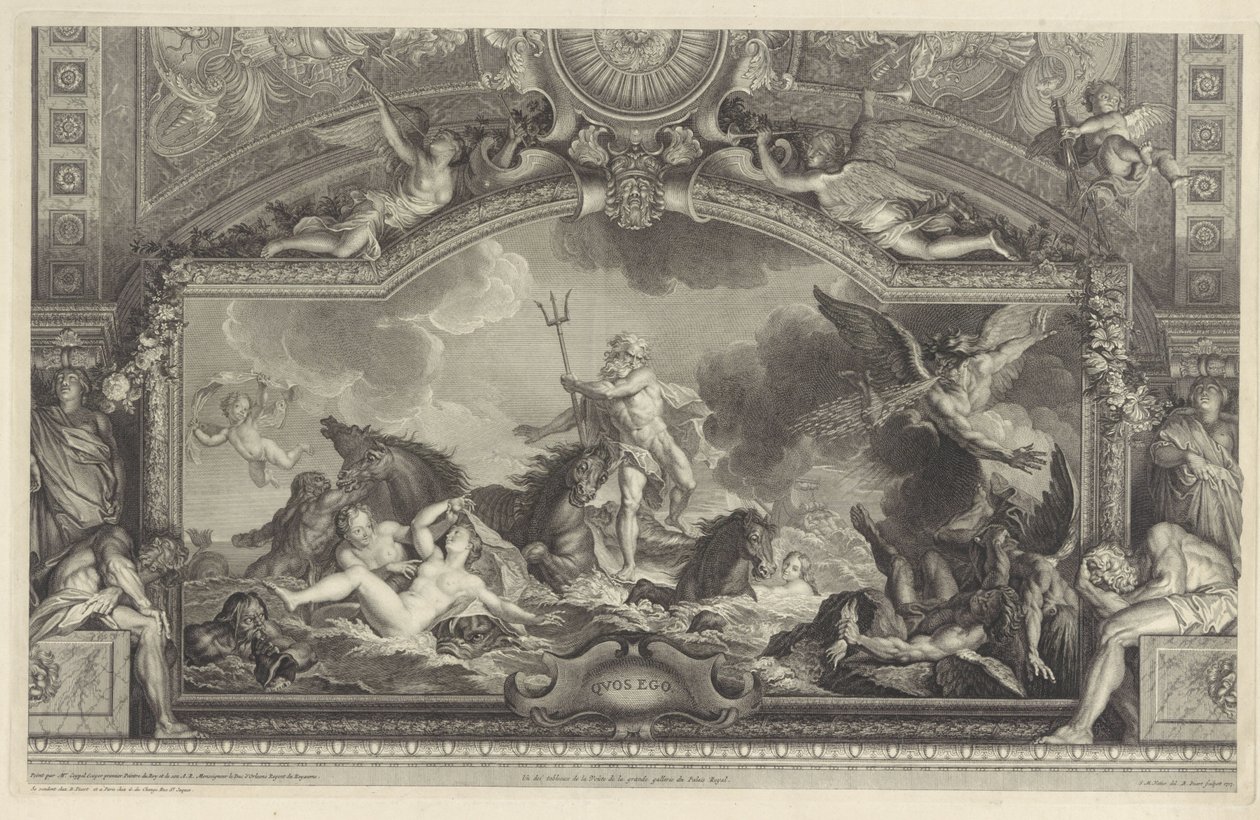 Neptuno calma las olas Quos Ego (título sobre objeto) de Bernard Picart