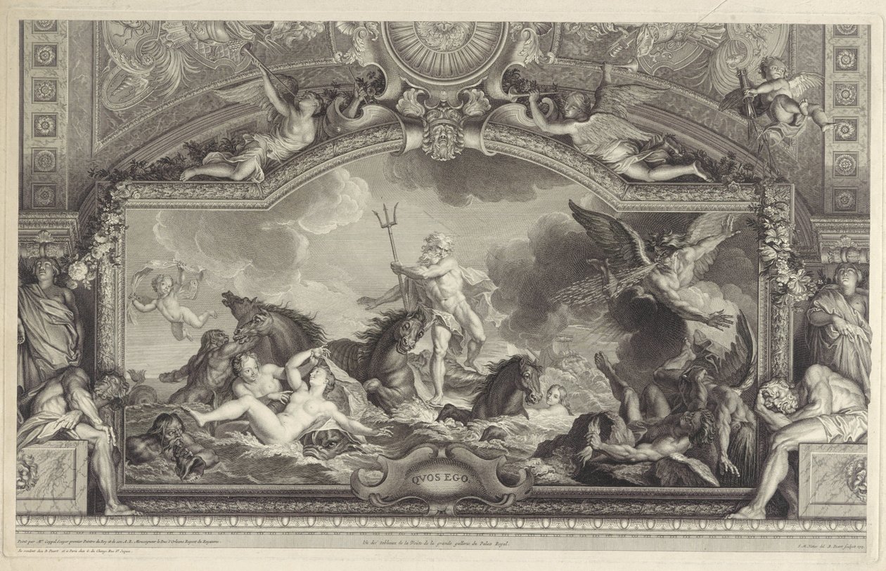 Neptuno calma las olas Quos Ego (título sobre objeto) de Bernard Picart