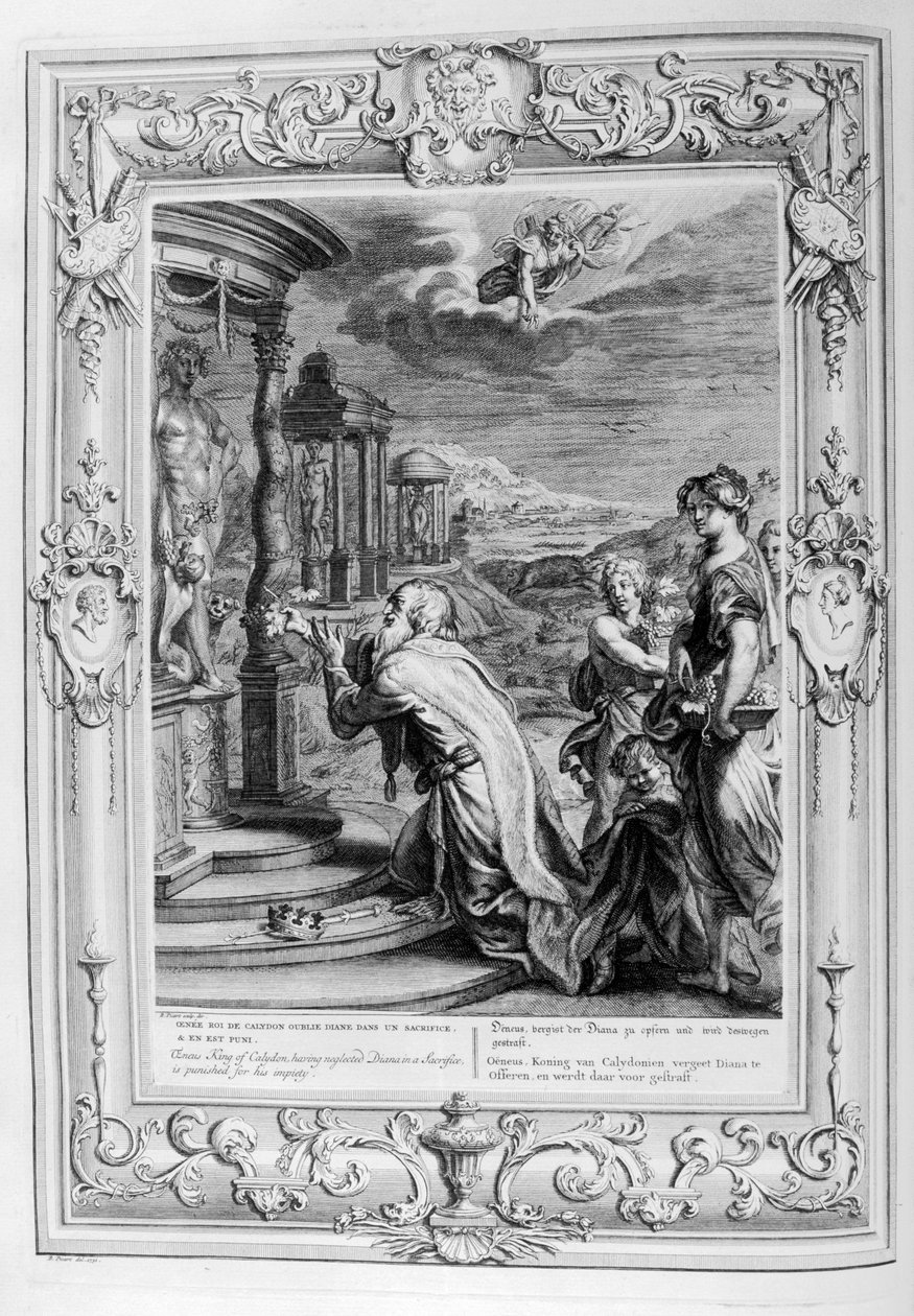 Oeneo, Rey de Calidón, es castigado por su impiedad, 1733 de Bernard Picart