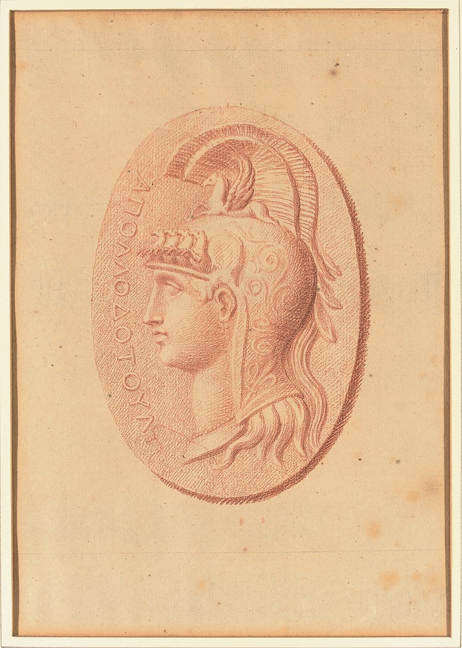 Uno de los cuatro estudios sobre camafeos, tres con retratos de perfil clásicos y uno con un relieve fragmentario de Cupido y dos leones dibujando un carro (tiza roja sobre papel). de Bernard Picart