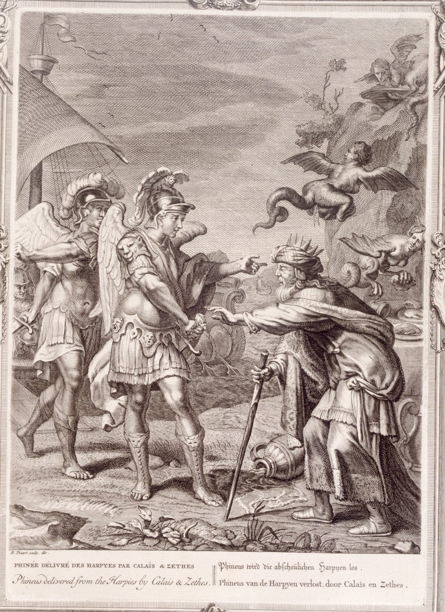 Fíneo es liberado de las arpías por Calais y Zetes, 1731 de Bernard Picart