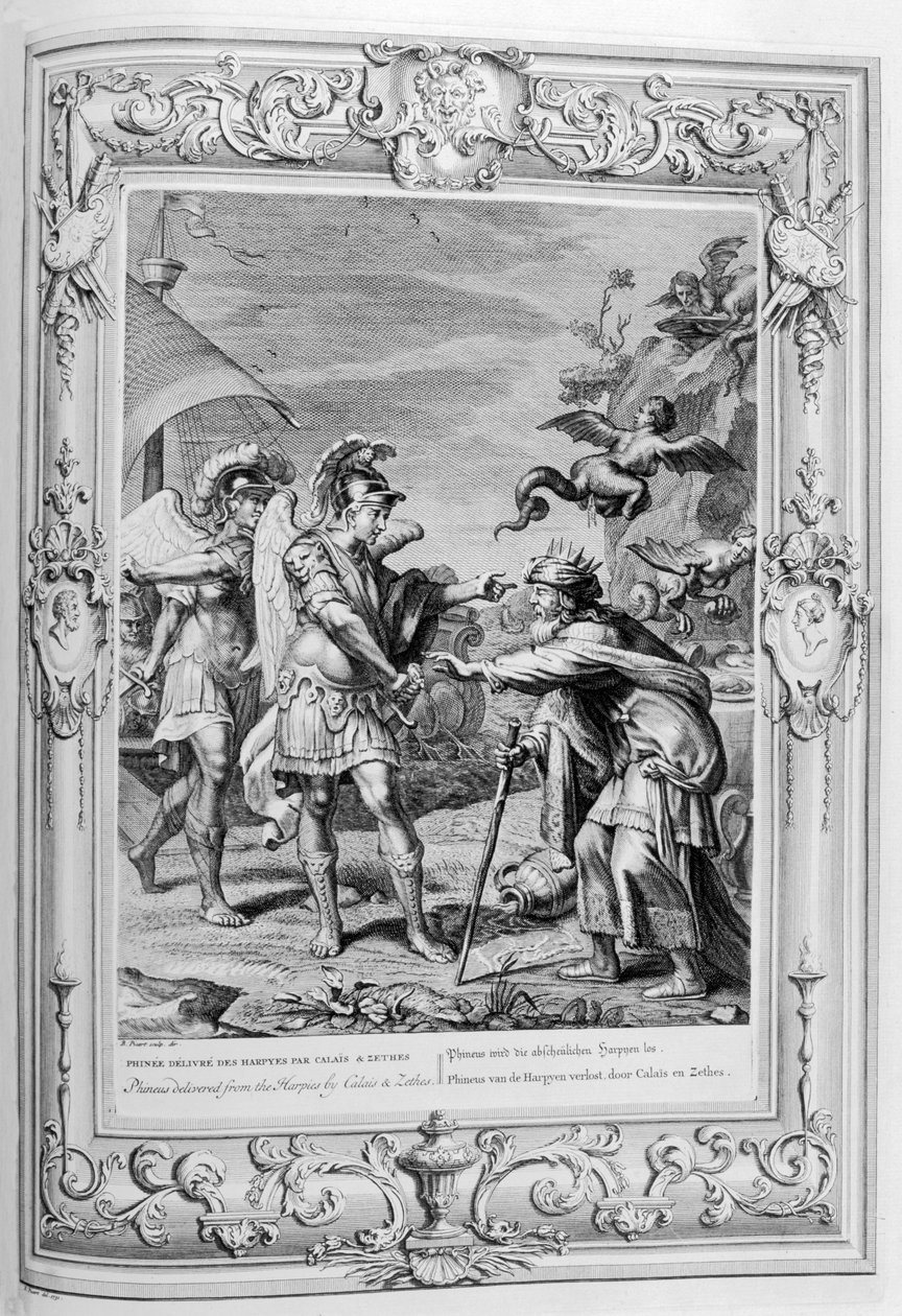 Fineo es liberado de las Harpías por Calais y Zetes, 1733 de Bernard Picart