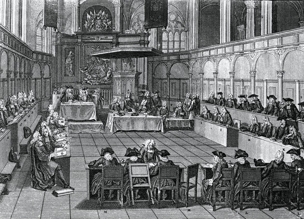 Sínodo protestante celebrado en 1730 en Nieuwe Kerk (Iglesia Nueva) en Ámsterdam, Países Bajos, grabado por Bernard Picart (1673-1733) de Bernard Picart