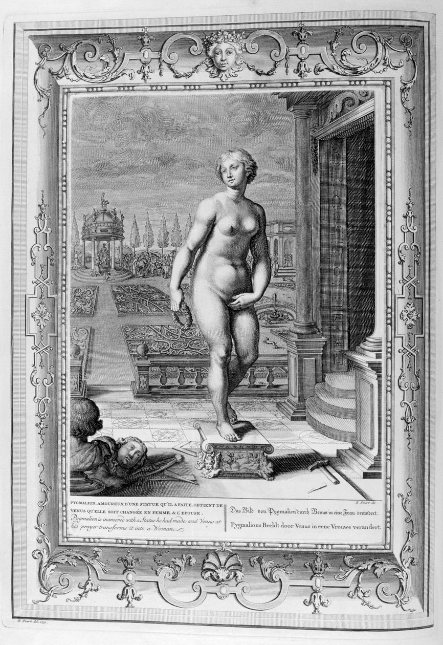 Pigmalión enamorado de una estatua que ha hecho, 1733 de Bernard Picart