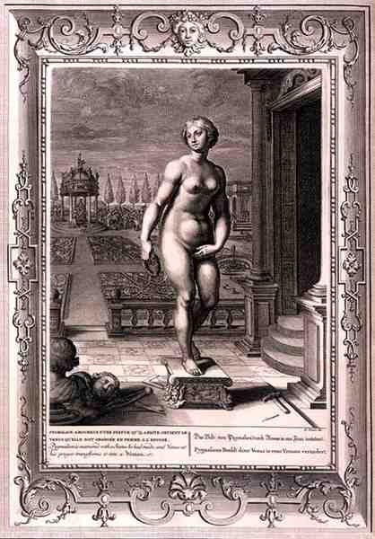 Pigmalión se Enamora de una Estatua que ha Hecho, y a su Oración Venus la Transforma en una Mujer de Bernard Picart