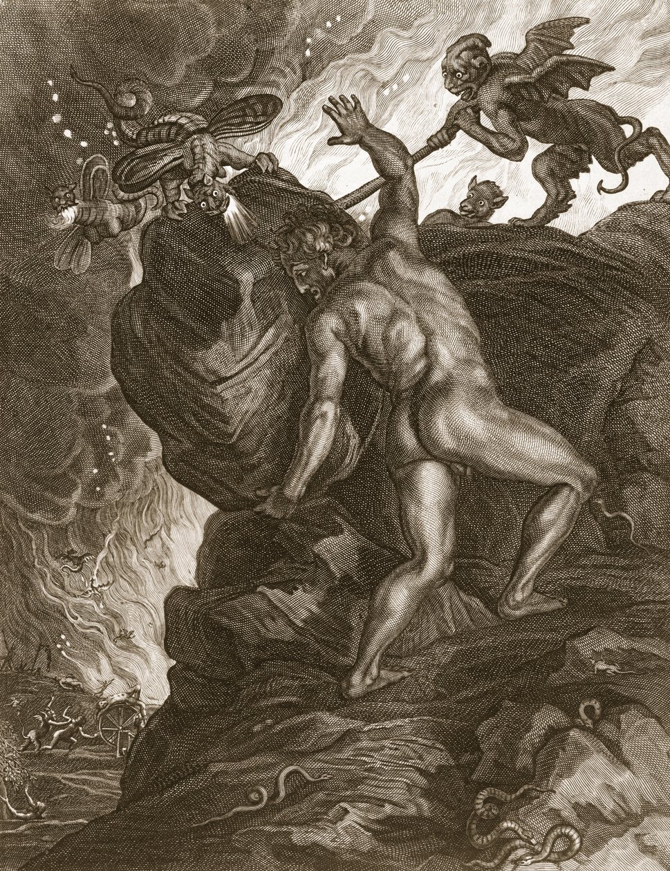 Sísifo Empujando su Piedra por una Montaña, 1731 de Bernard Picart