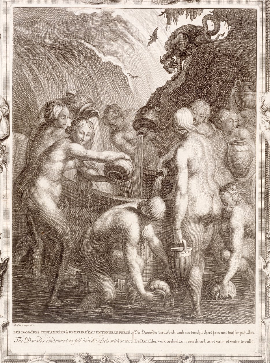 Las Danaides Condenadas a Llenar Vasijas Perforadas con Agua, 1730 de Bernard Picart