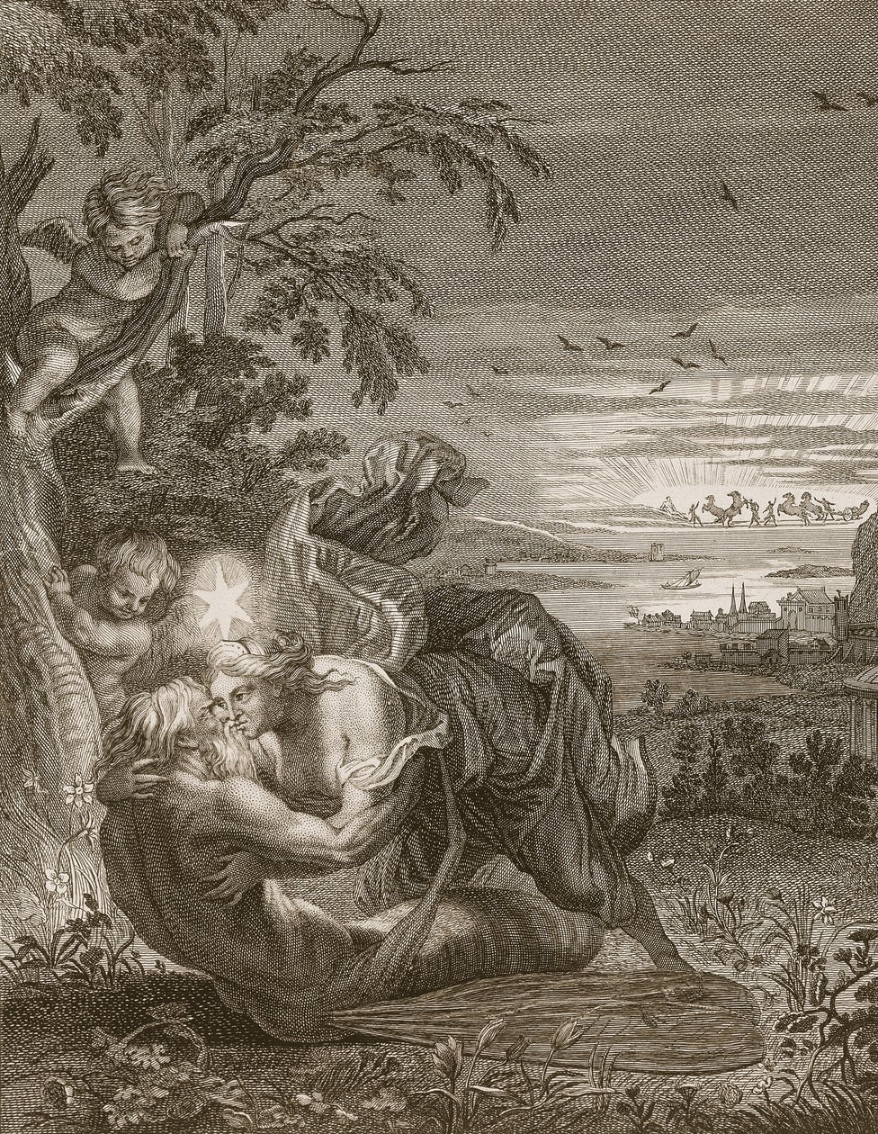 Tithonus, el esposo de Aurora, convertido en saltamontes, 1731 de Bernard Picart