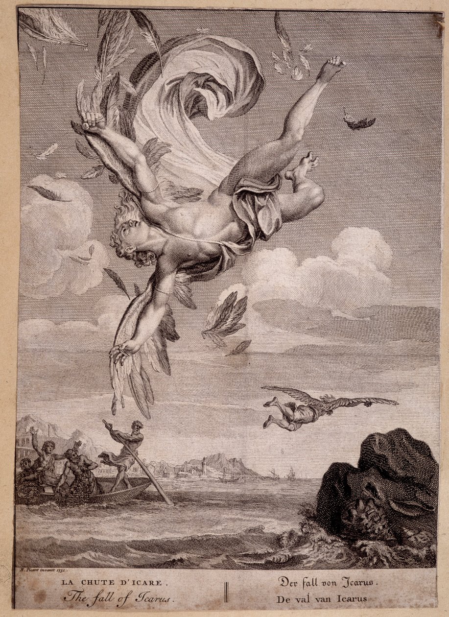 La caída de Ícaro - Grabado por Picart, Bernard (1673-1733) de Bernard Picart