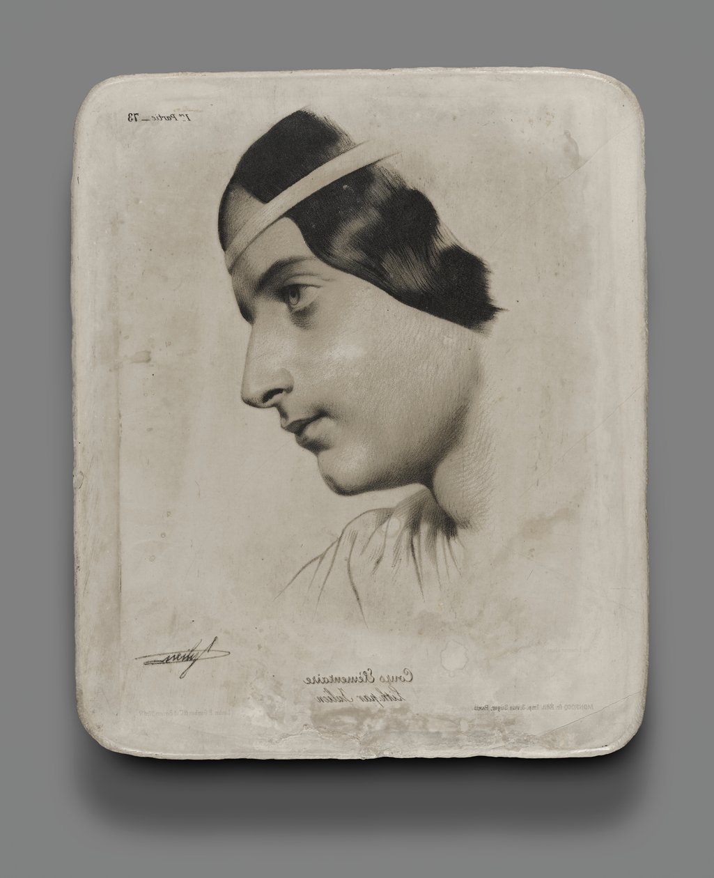 Piedra litográfica para Cabeza de Mujer para libro modelo de Bernard Romain Julien