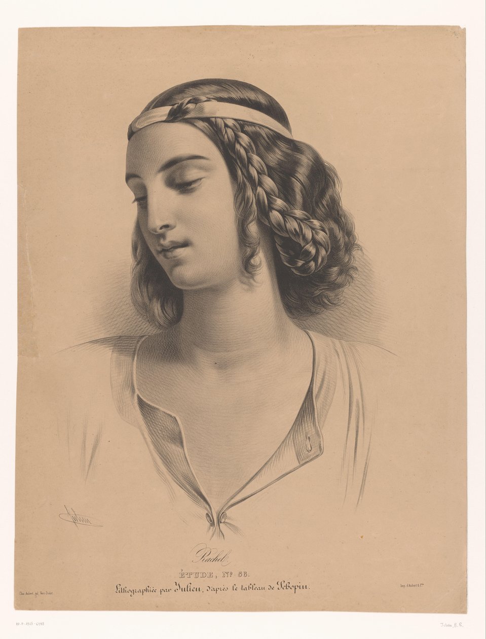 Portret van de la actriz Mademoiselle Rachel (Élisabeth Rachel Félix) Rachel (título en el objeto) Estudio (título de la serie sobre el objeto) de Bernard Romain Julien