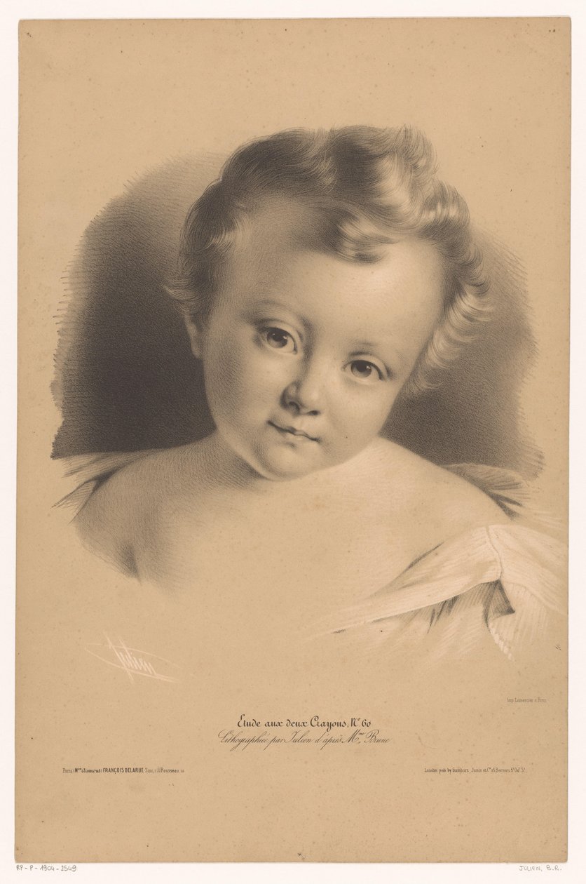 retrato, de, un, niño pequeño Estudios en dos tipos de tiza (título de la serie) Etude aux deux Crayons (título de la serie en el objeto) de Bernard Romain Julien