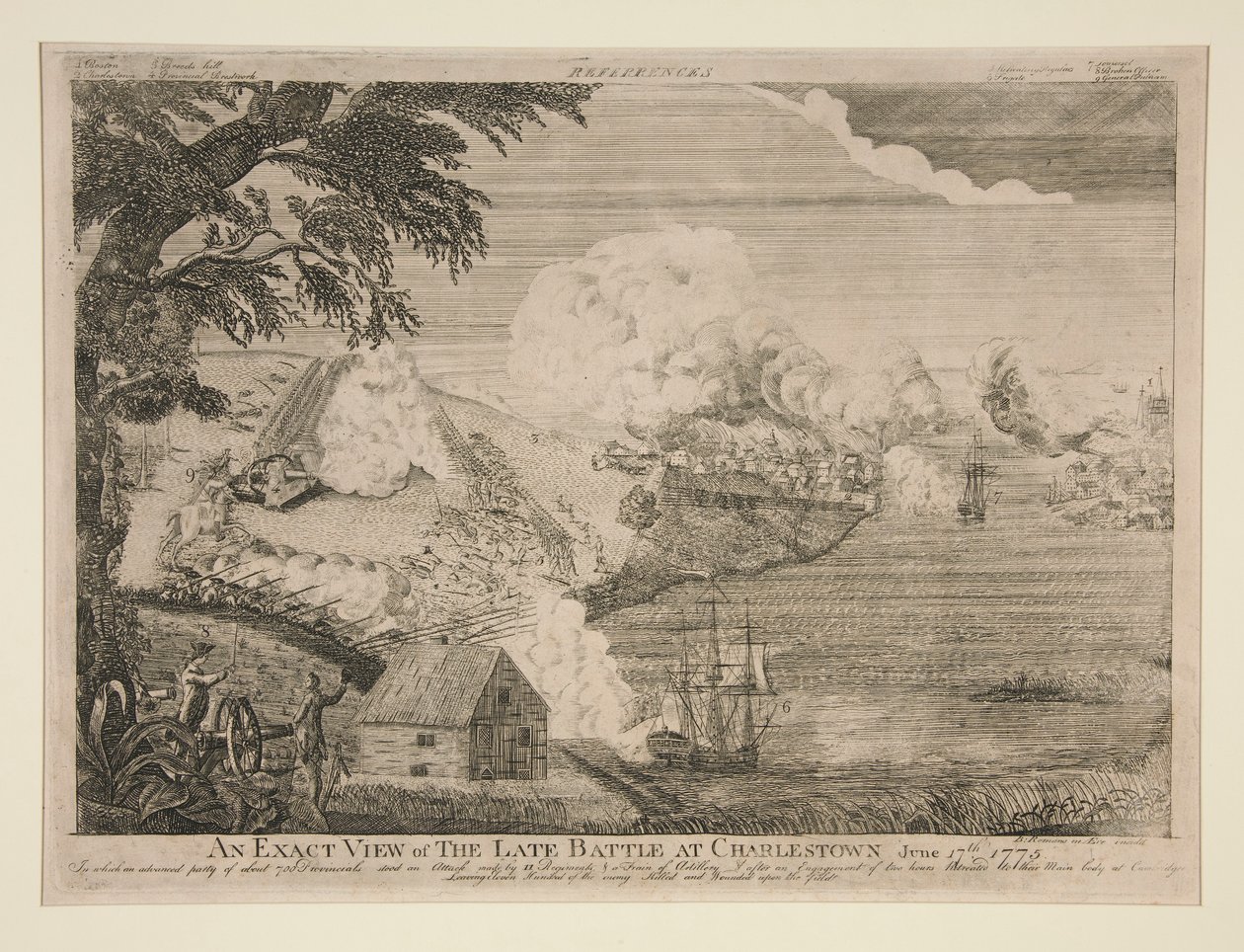 Una vista exacta de la batalla tardía en Charlestown (Bunker Hill) de Bernard Romans