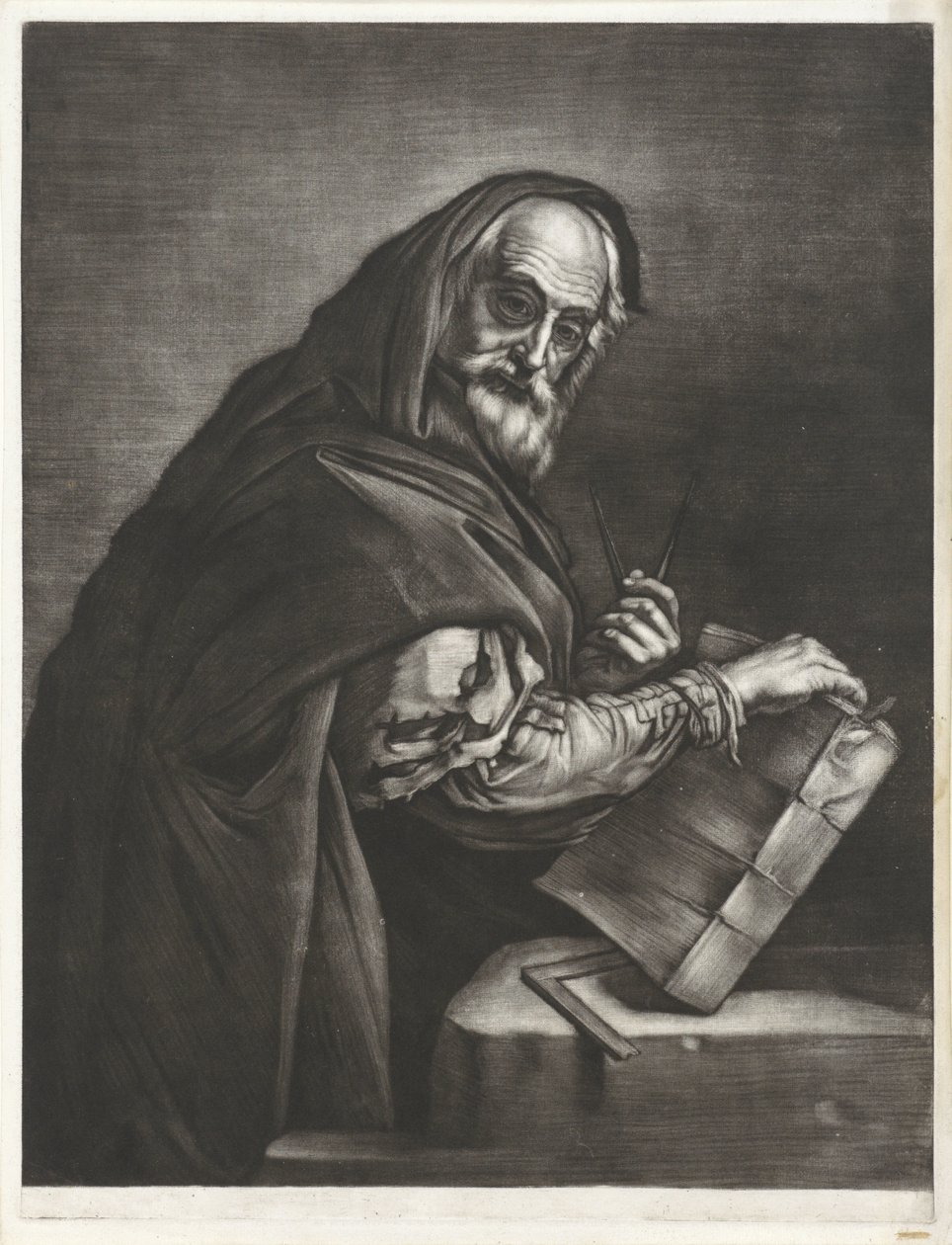 Filósofo con una brújula y un libro Retratos de filósofos (título de la serie) de Bernard Vaillant