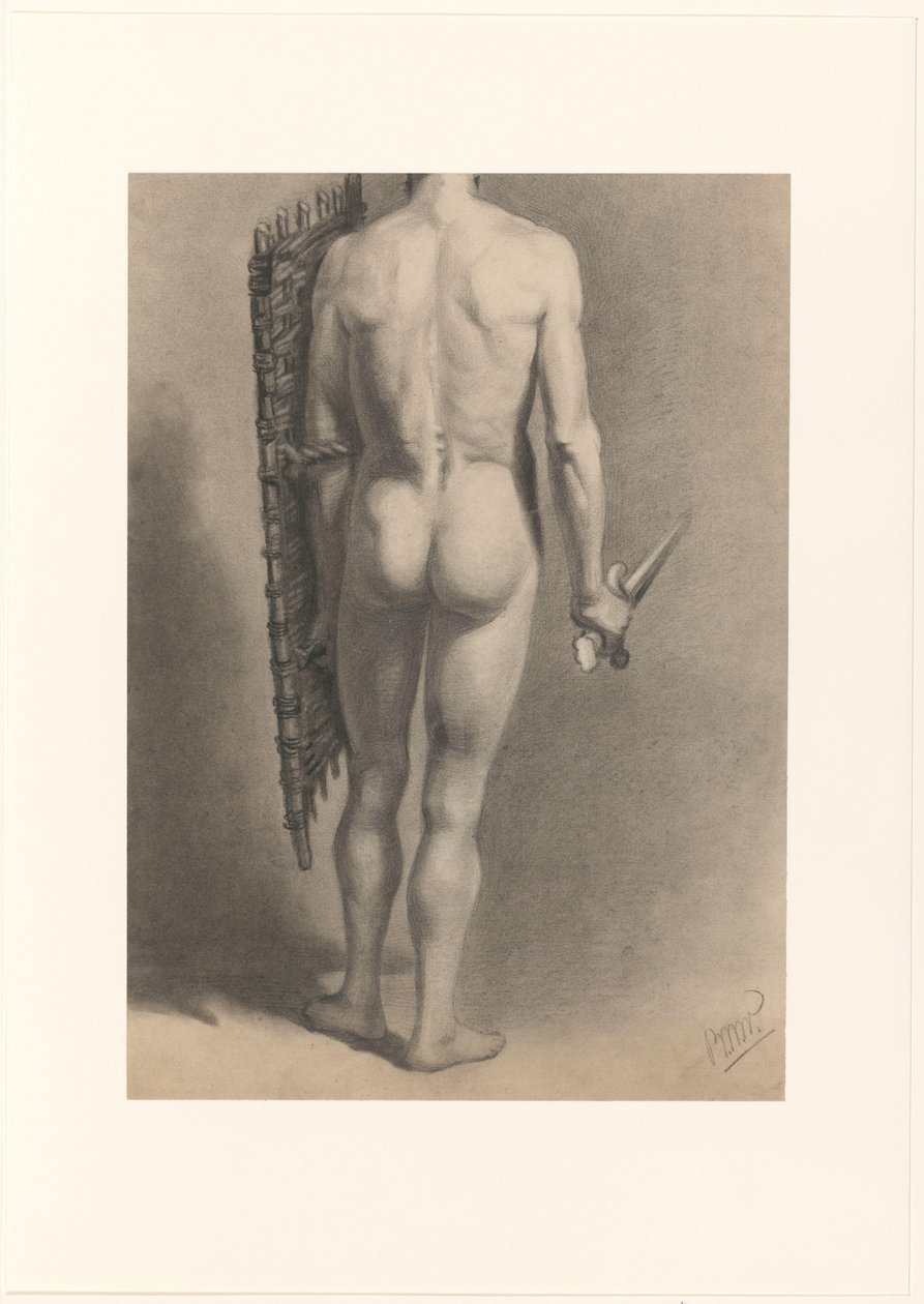 Desnudo masculino con espada y escudo, visto desde atrás de Bernard Willem Wierink (signed by artist)