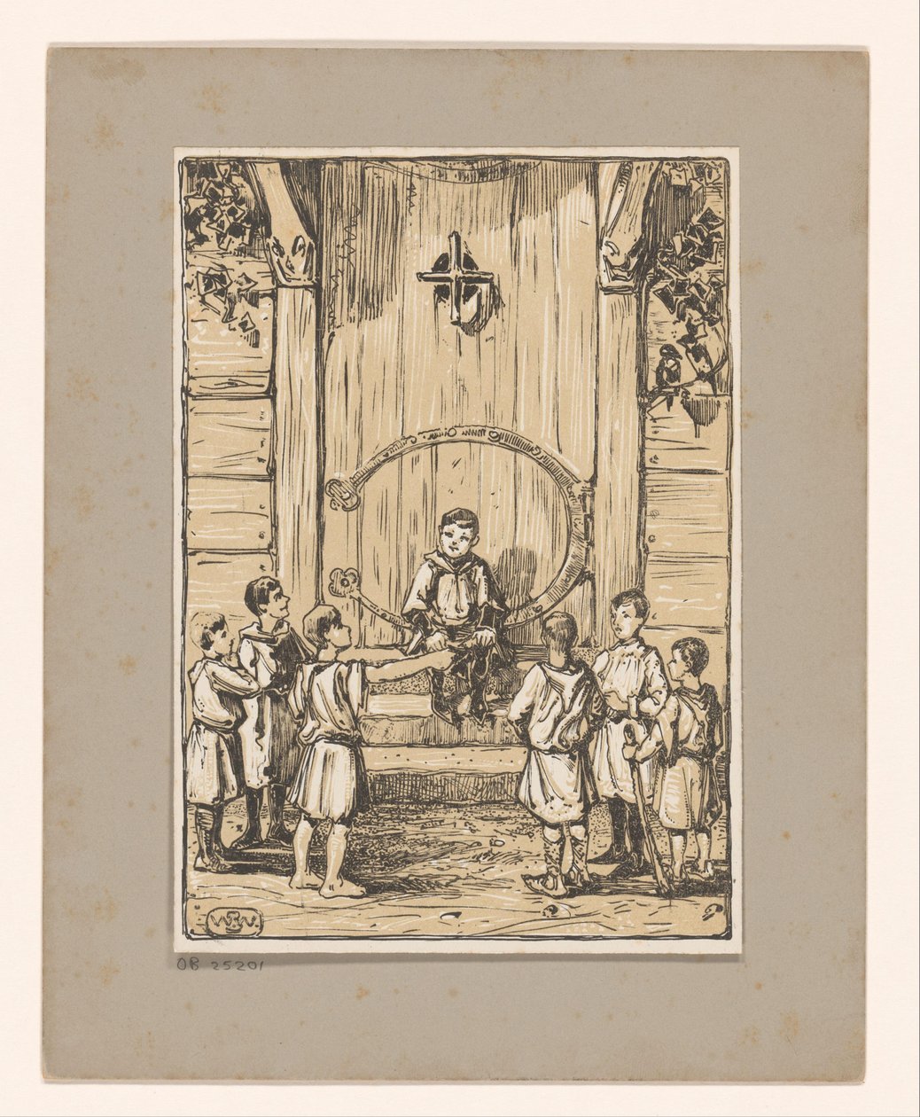 Chicos delante de una puerta de madera de Bernard Willem Wierink