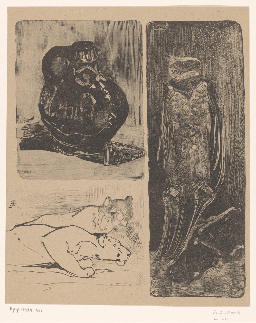 Jarrón, leonas y un buitre de Bernard Willem Wierink