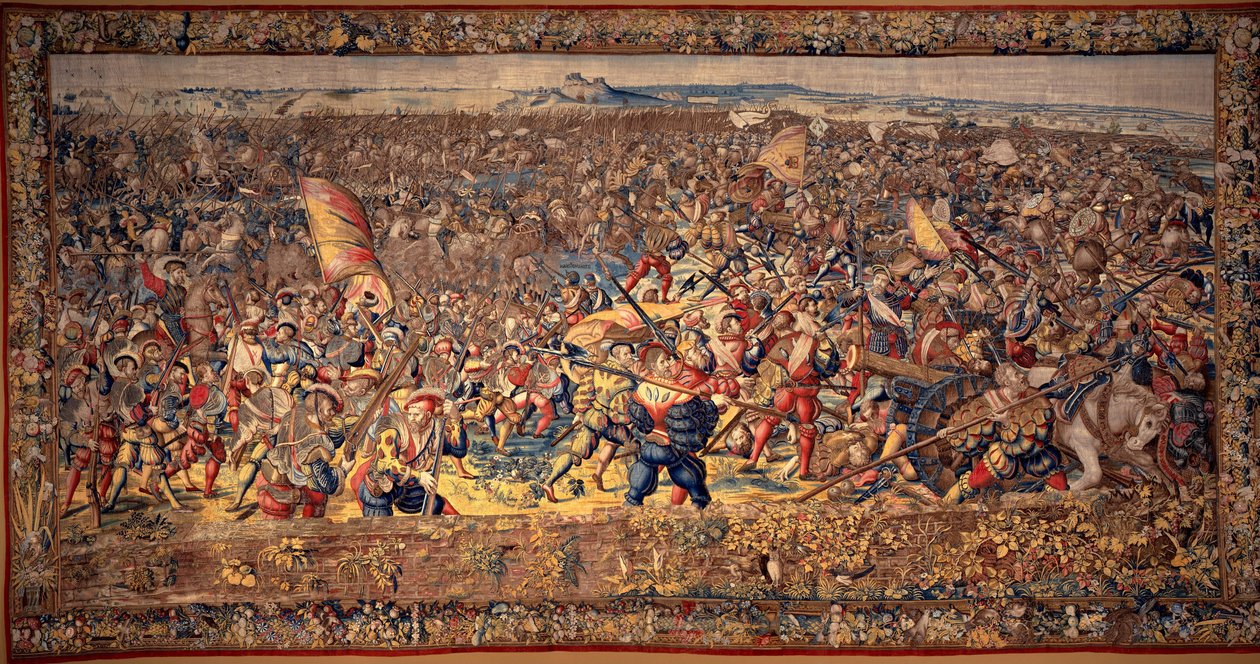 La Batalla de Pavía: Derrota de la caballería francesa y la infantería imperial se apodera de la artillería enemiga de Bernard van & Dermoyen Willem (active 1520-1530s) Orley