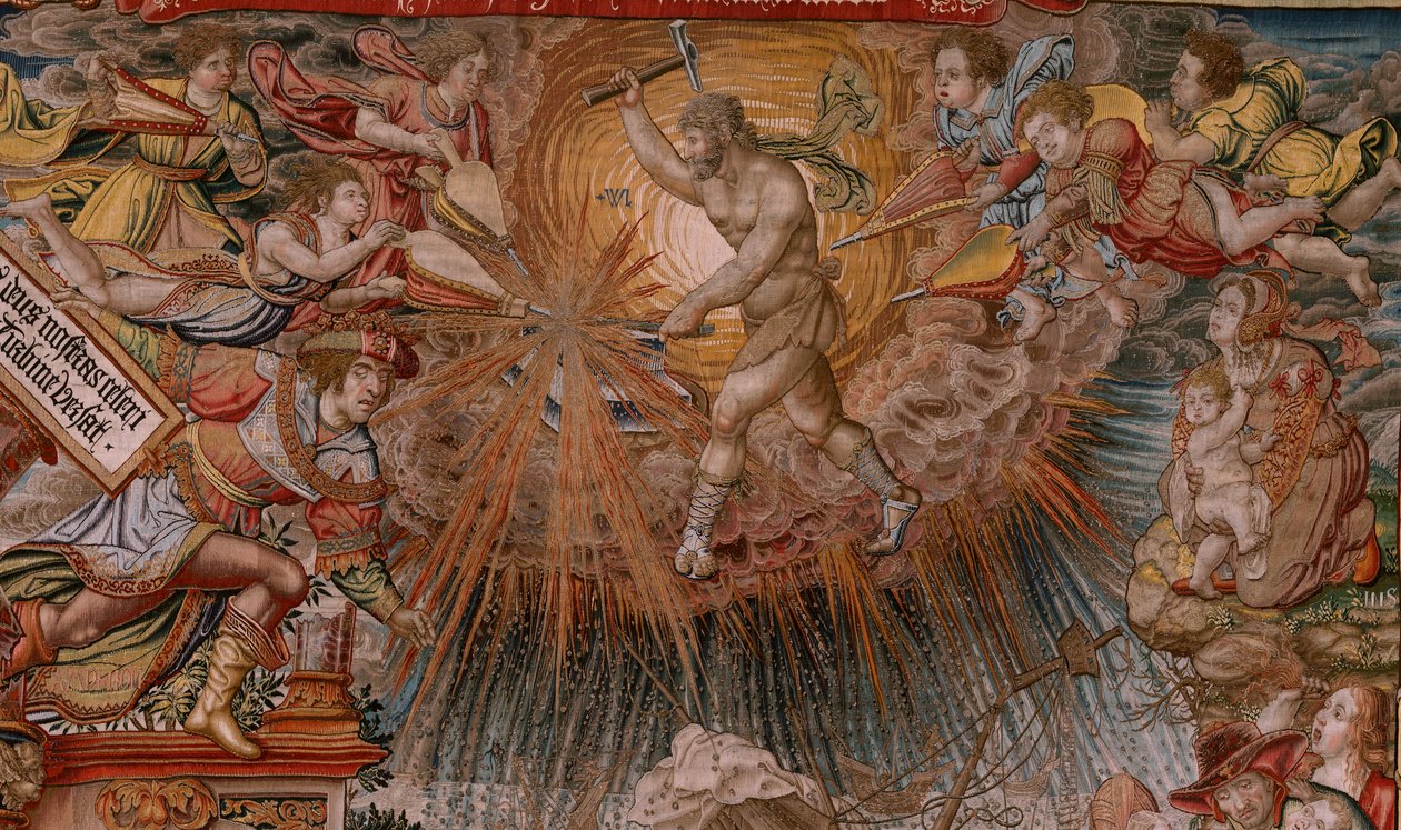 Tapiz flamenco. Serie Los Honores. Fortuna, Camino de los Honores (La Fortuna, Camino de los Honores). Quinto tapiz de la serie. Dibujantes modelo del círculo de Bernard van Orley y Jan Gossaert de Mabuse. Manufactura Pieter van Aelst, Brusse de Bernard van Orley