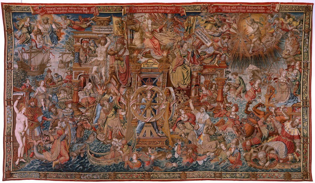 Tapiz flamenco. Serie Los Honores. Fortuna, Camino de los Honores (La Fortuna, Camino de los Honores). Quinto tapiz de la serie. Dibujantes modelo del círculo de Bernard van Orley y Jan Gossaert de Mabuse. Manufactura Pieter van Aelst, Brusse de Bernard van Orley
