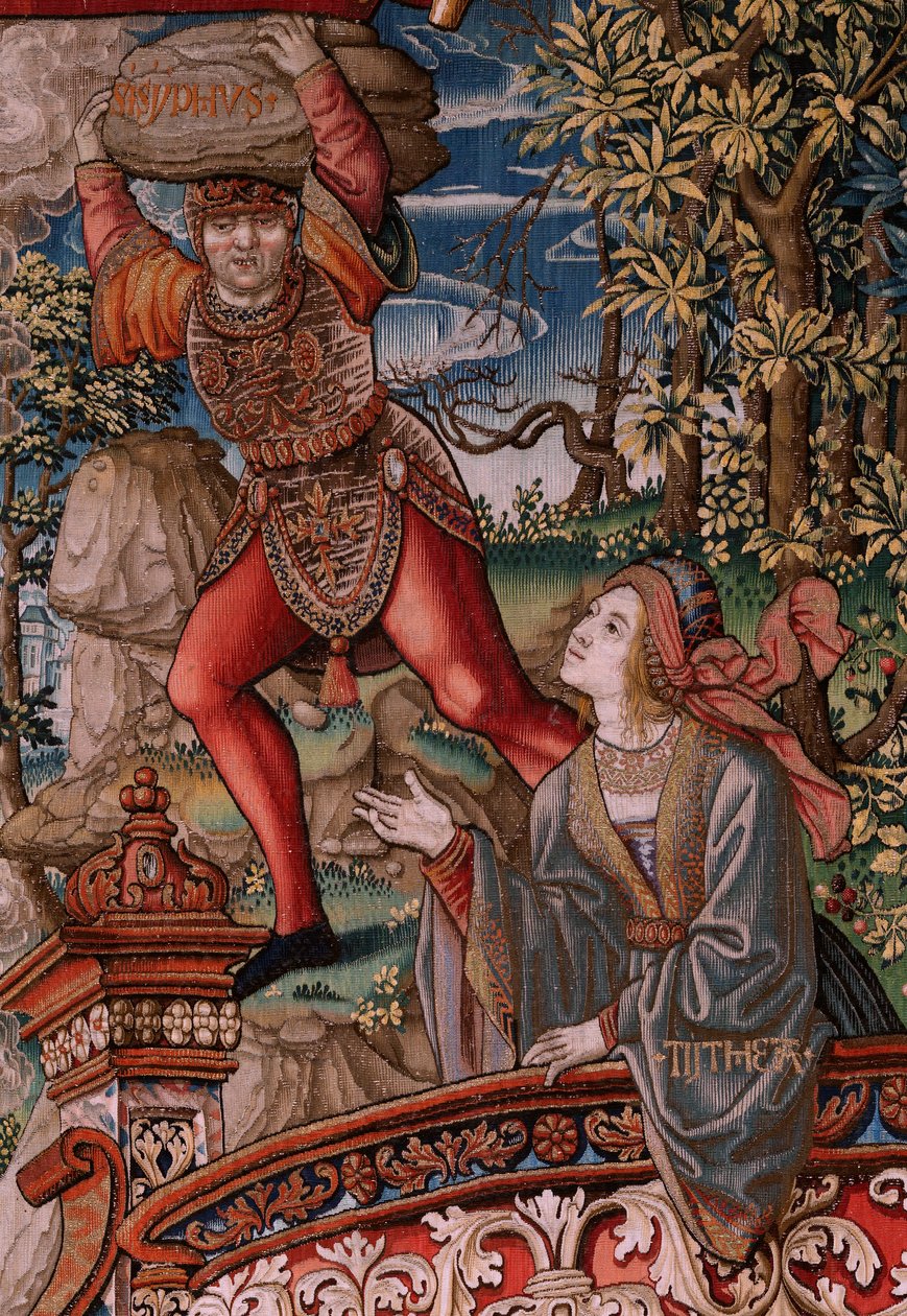 Tapiz flamenco. Serie Los Honores. Justicia (La Justicia, Los Honores). Noveno tapiz de la serie. Dibujantes modelo del círculo de Bernard van Orley y Jan Gossaert (Mabuse). Fabricación Pieter van Aelst, Bruselas. Ca 1550. Tela Oro, plata, de Bernard van Orley