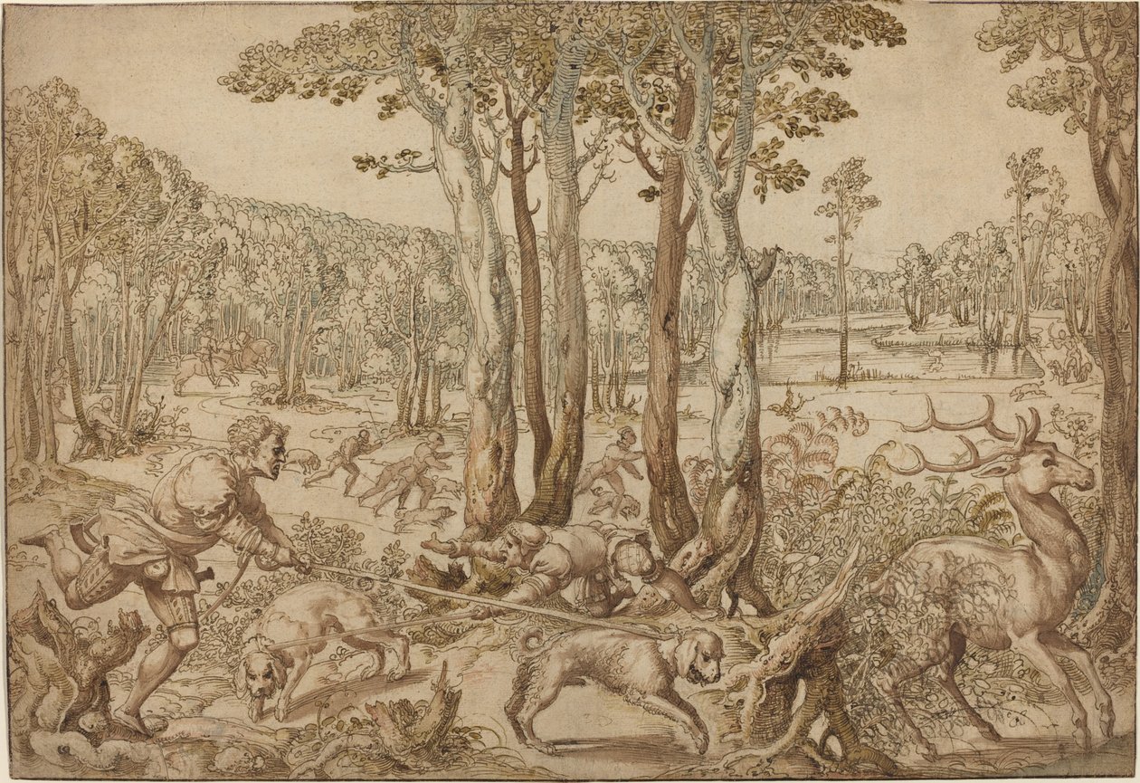 Las Cacerías de Maximiliano: La Caza del Ciervo (Agosto) de Bernard van Orley