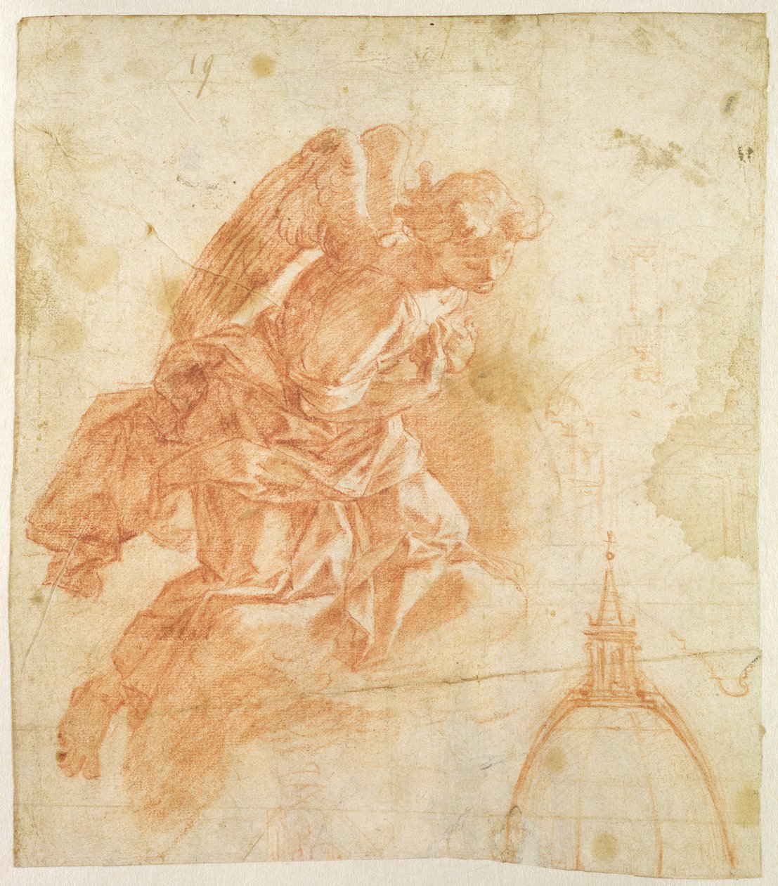 Ángel suspendido y boceto arquitectónico, c.1600 de Bernardino Barbatelli Poccetti
