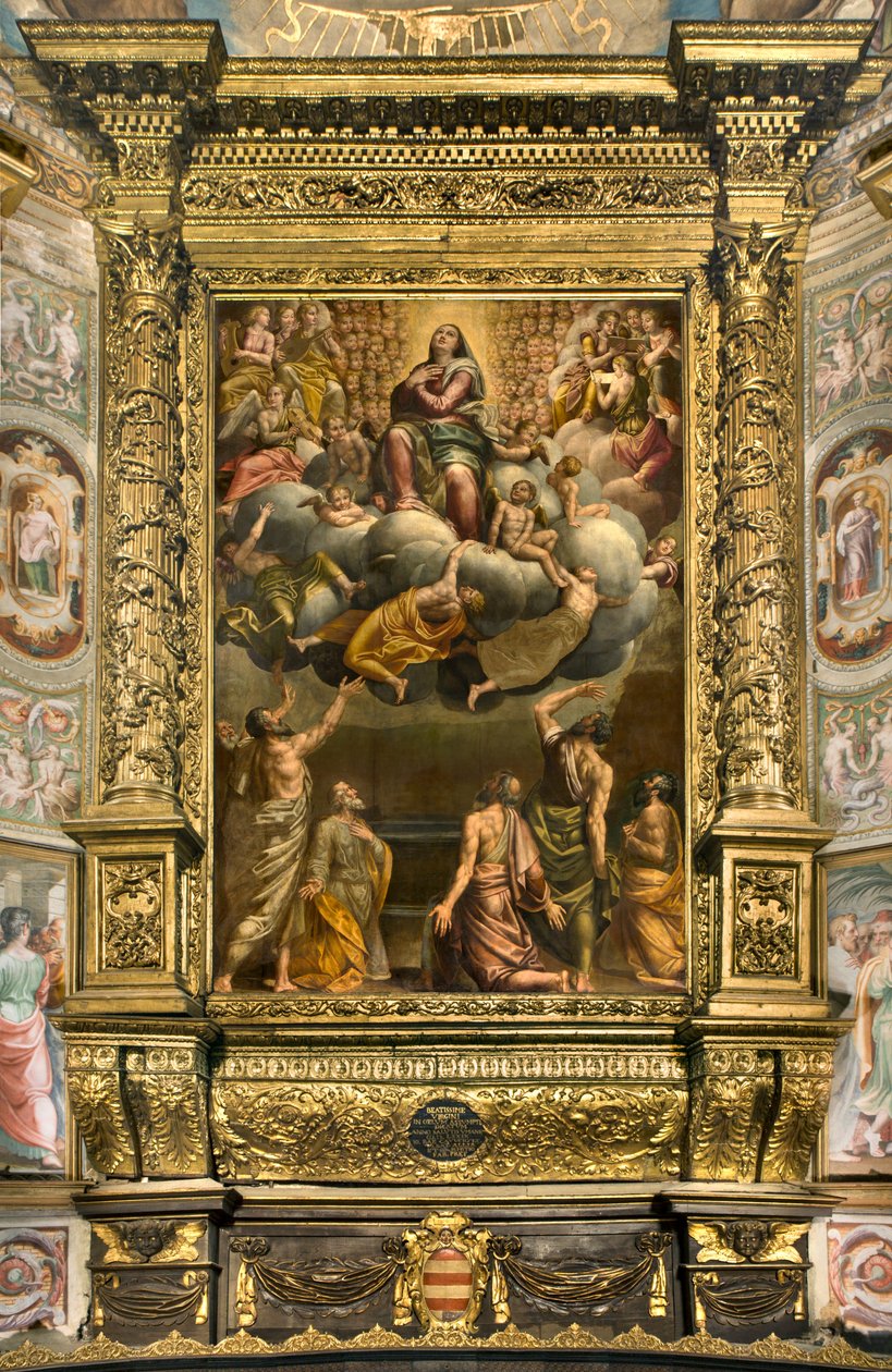 Ábside, Retablo de Bernardino Gatti llamado Il Sojaro completado por Giovanni Battista Trotti llamado IL Malosso, Asunción de la Virgen de Bernardino Gatti