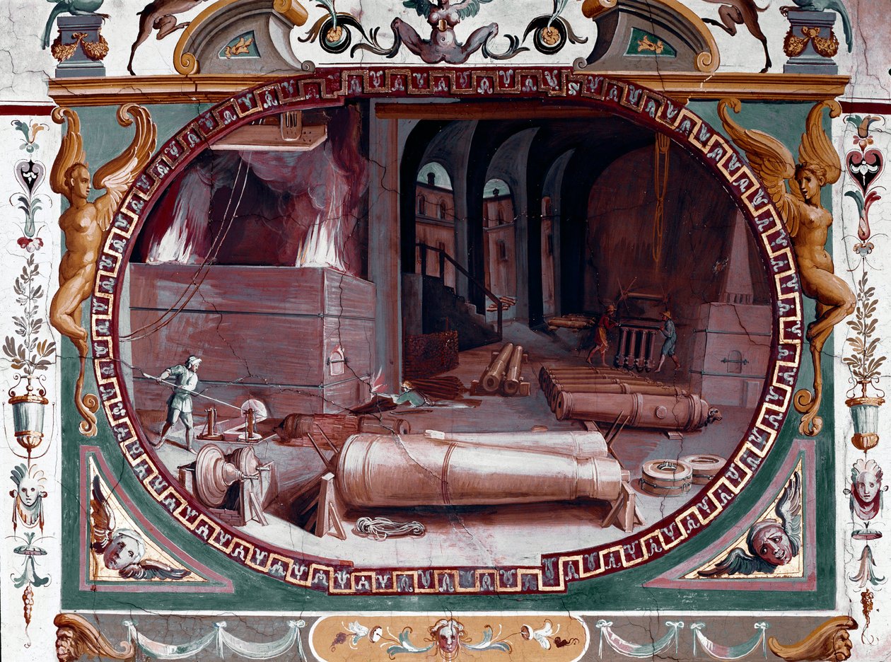 Representación del taller de una fundición de armas de Bernardino Barbatelli Poccetti
