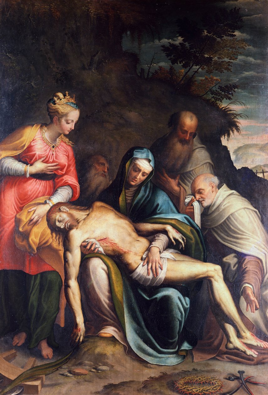 Piedad o Deposición de Cristo con Santa Catalina de Alejandría y tres profetas de Bernardino Campi