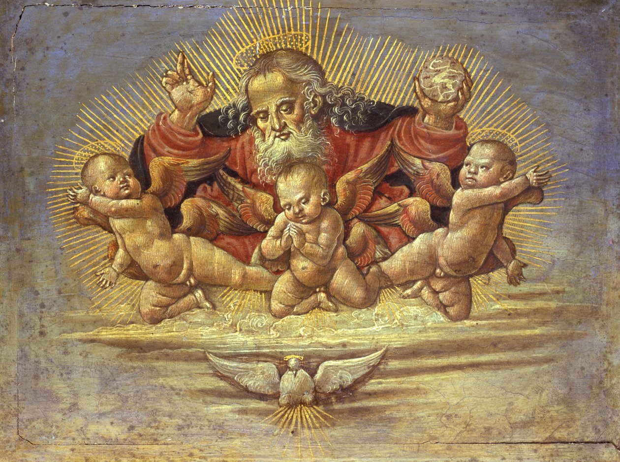 Parte de un retablo que representa a Dios Padre con tres ángeles, c.1500 de Bernardino Fungai