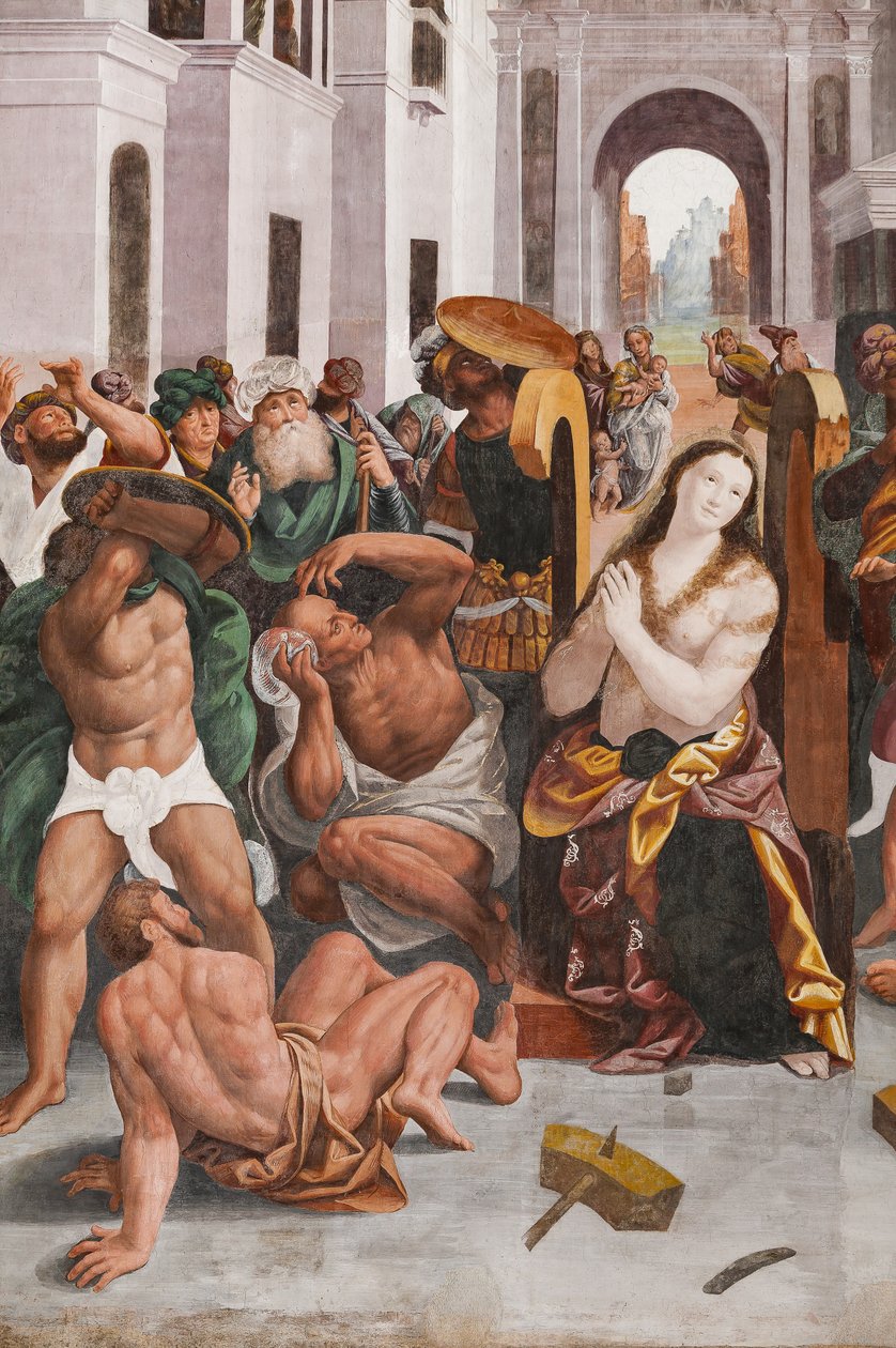 Detalle del Martirio de Santa Catalina (fresco) de Bernardino Lanino