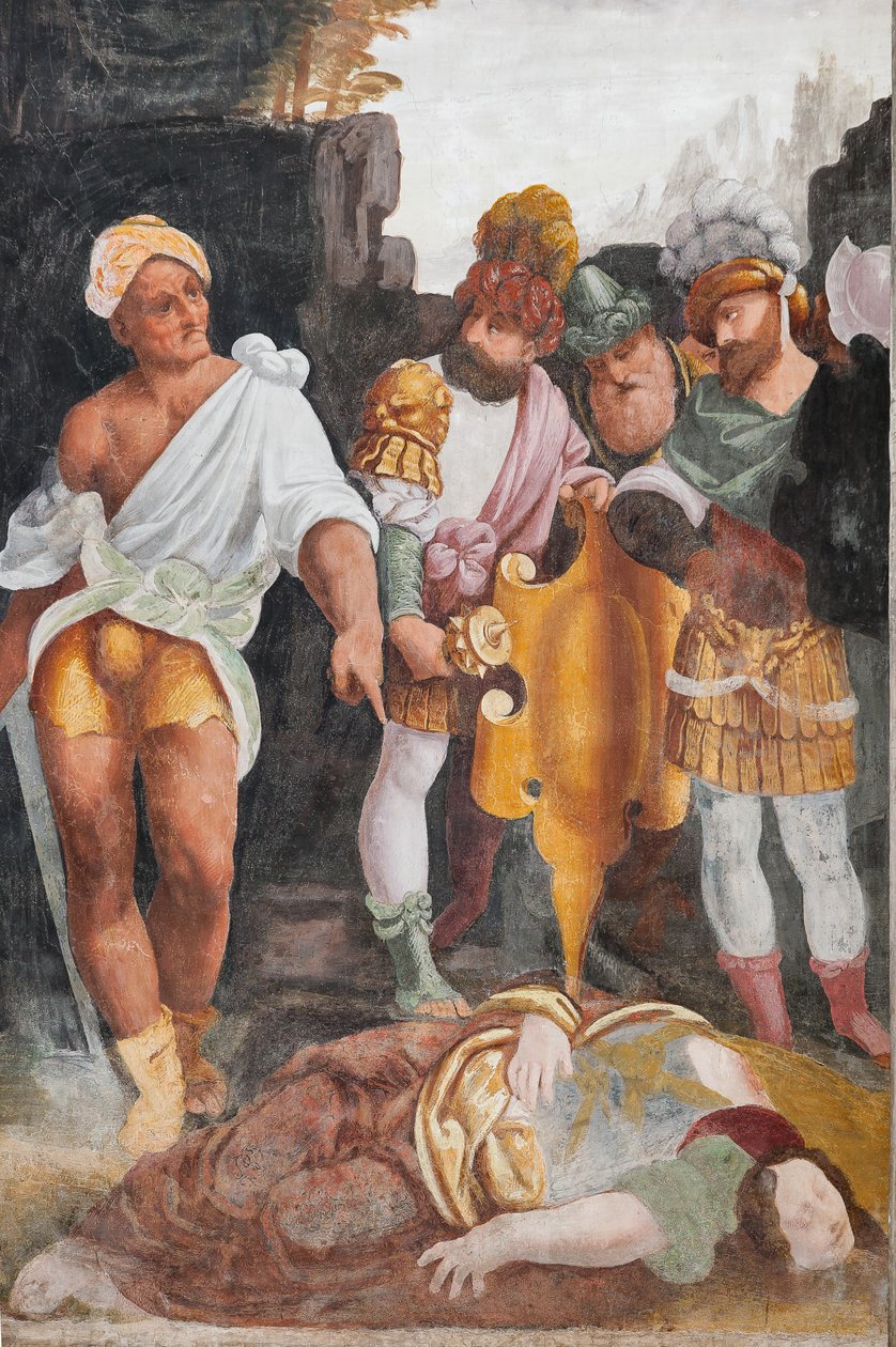 Detalle del Martirio de Santa Catalina (fresco) de Bernardino Lanino